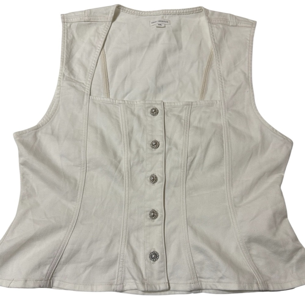 Good American White Corset Top with Pearl Button Detail – Size 2XL